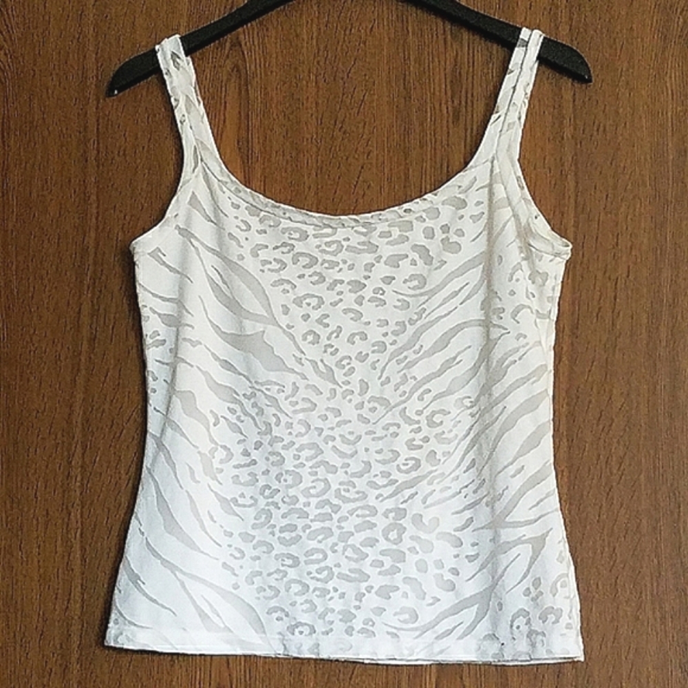White Stretch Animal Burn Out Camisole Top M